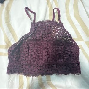 Aerie burgundy crochet lace halter bralette